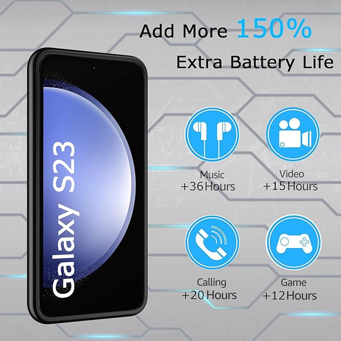 Battery Case for Galaxy S23, [10000mAh] Slim Portable Protective Fast Charging Case Backup Power Bank Battery Case Compatible with Galaxy S23-6.1 inch-Black