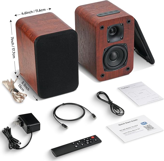 Saiyin Bluetooth Bookshelf Speakers for Record Player,Active Speakers with 3 Inch Woofer, Powered Speakers with Optical/AUX/TV-ARC Input for Turntable, PC and TV