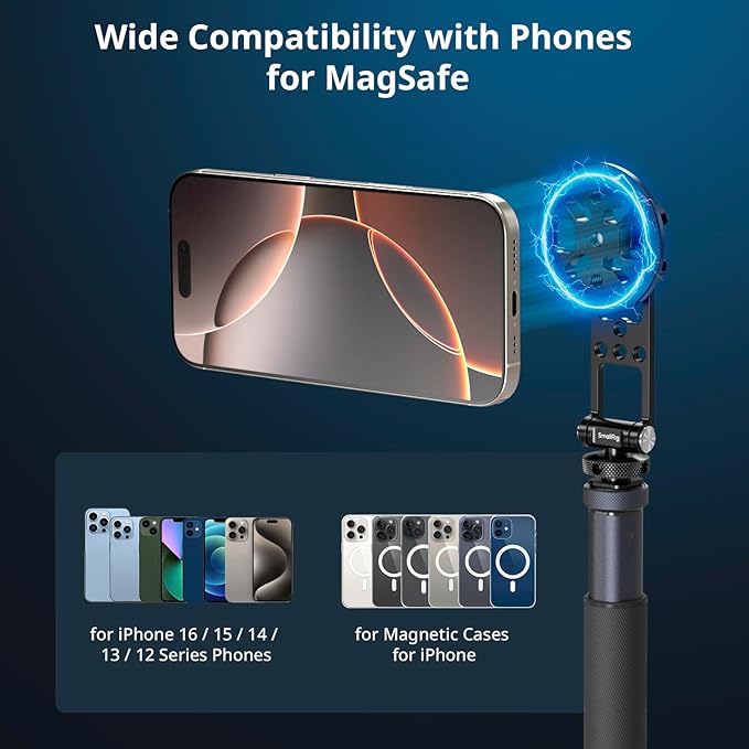 SMALLRIG Magnetic Metal Phone Mount with Cold Shoe Mount, Adjustable Rotatable Phone Tripod Holder Adapter for iPhone 17/16/15, Camera Monitoring, Tripods, Stabilizers - 5156