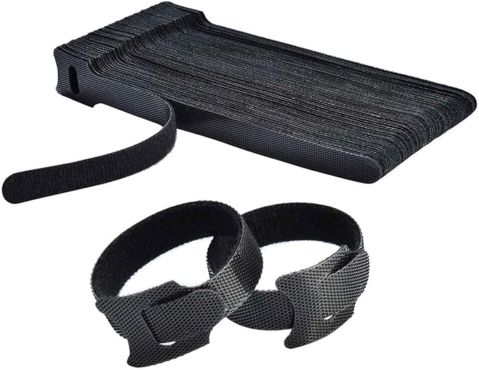 60PCS Fastening Cable Ties Reusable, Premium 6-Inch Adjustable Cord Ties, Microfiber Cloth Cable Management Straps Hook Loop Cord Organizer Wire Ties Reusable (Black Colors)