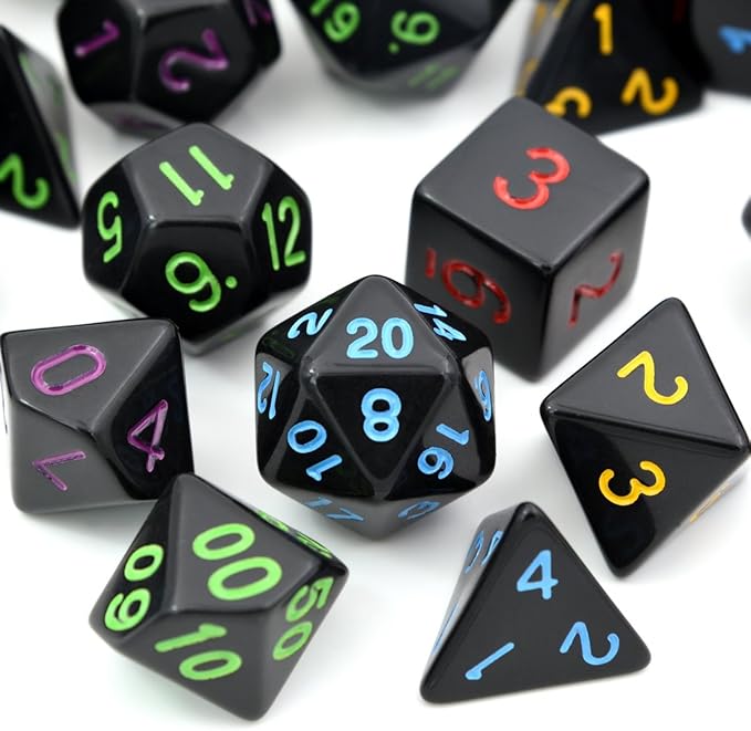 5 Sets New Black Polyhedral Dice with Satin-Lined Velvet Bag for Dungeons and Dragons DND RPG MTG D20 D12 D10 D8 D6 D4