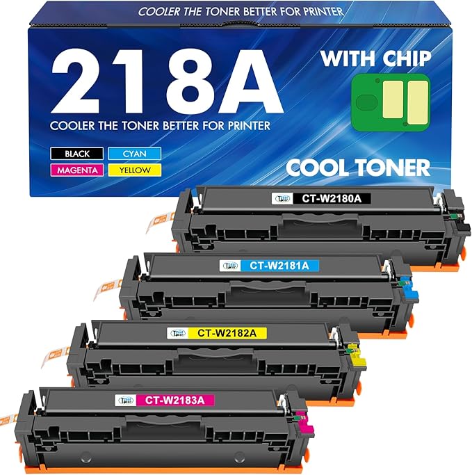 218A 218X Toner Cartridges 4 Pack 3301fdw with Chip Compatible Replacement for HP 218A 218X Color Laserjet Pro MFP 3301cdw 3201dw 3301sdw Printer High Yield Ink Set W2180A (Black Cyan Yellow Magenta)