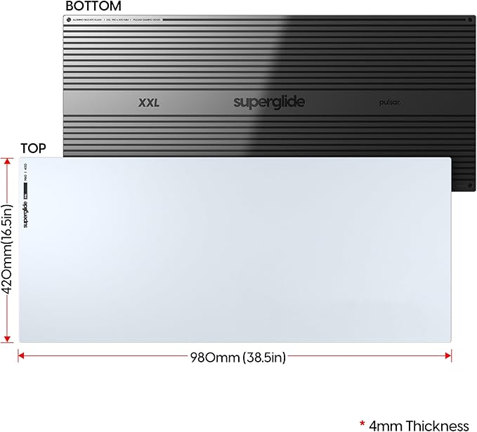 Pulsar - Superglide Premium Glass Mouse Pad XXL ALUMINO-Silicate Glass Surface Anti-Slip Fully Molded high-Density Silicone Rubber 38.5in x 16.5in (XXL, White)
