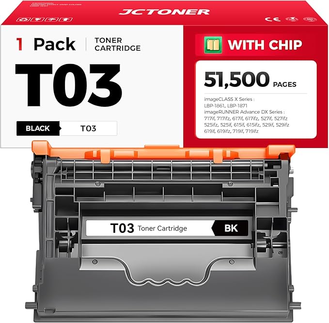 T03 Black Toner Cartridge（1-Pack with chip） Compatible for Canon T03 2725C001AA Toner imageRunner Advance 525iF 615iF 715iF 525iFZ 615iFZ 715iFZ DX 527iF 527iFZ 617iF 617iFZ 717iF 717iFZ Printer Ink