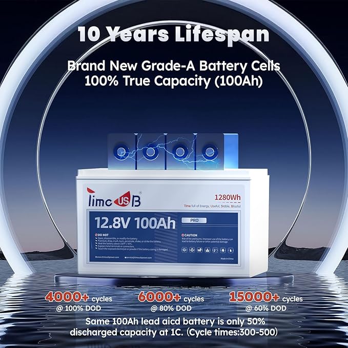 12V 100Ah Pro LiFePO4 Battery, Grade A Battery Cells, 4 Pack Group 31 Deep Cycle Lithium Battery, Built-in 100A BMS,10-Year Lifetime, Perfect for RV, Solar Home System and Off-grid Application