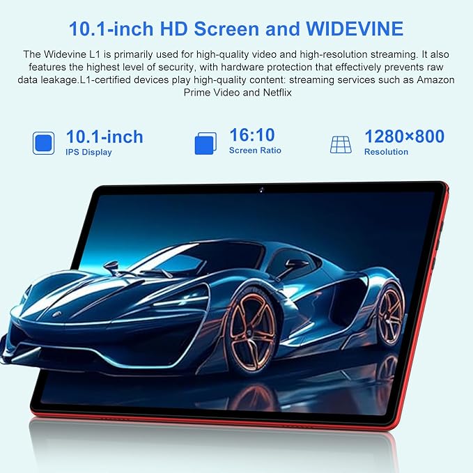 Android 14 Tablet 10 Inch Tablets, 20GB+128GB/1TB Expandable, Tablets with Octa-Core, WiFi 6, Dual Camera, BT 5.0, 6000mAh Battery, HD IPS Display, Widevine L1, Tablet with Keyboard Mouse - Red