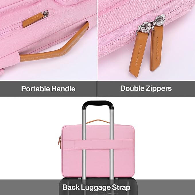 MOSISO 360 Protective Laptop Case 16 inch, 15-15.6 inch Laptop Sleeve Compatible with MacBook Pro 16, HP, Acer, Dell, Lenovo, ASUS, Side Open Carrying Case with 4 Zipper Pockets&Handle, Pink