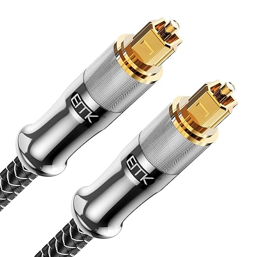 EMK 24K Gold-Plated Optical Audio Cable [2ft/0.6M] - Digital Toslink SPDIF Cable Compatible with Soundbar to TV, Home Theater - High-Speed Fiber Optic Cable (Silver)