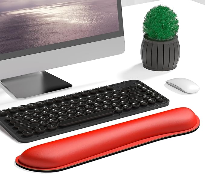 Dapesuom Enlarge Keyboard Wrist Rest, Cute Memory Foam Keyboard Wrist Cushion for Computer Desk Mats Support, Typing Pain Relief Ergonomic Mouse Pad Rests with Non-Slip Base for Gaming, Laptop, Red