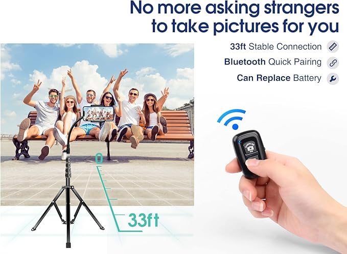 Elitehood 6.7 Feet Tall Phone Tripod, Heavy Duty Metal iPhone Tripod Stand with Remote, 17" Gooseneck Overhead Tripod for iPhone 15 14 13 Pro Max / 13 Pro / 13 12 11, Android Cell Phone Black