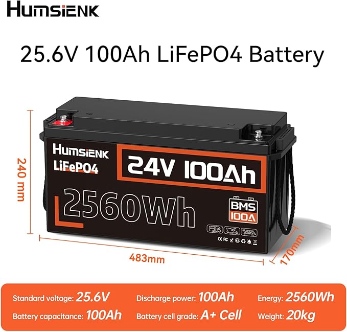 24V Lithium Battery 100Ah LiFePO4 Batterys 2 PCS, Built-in 100A BMS with Low-Temp, 15000+ Deep Cycles, 2560Wh Lithium Iron Phosphate Battery, for RV Solar Energy Off Grid Trolling Motor