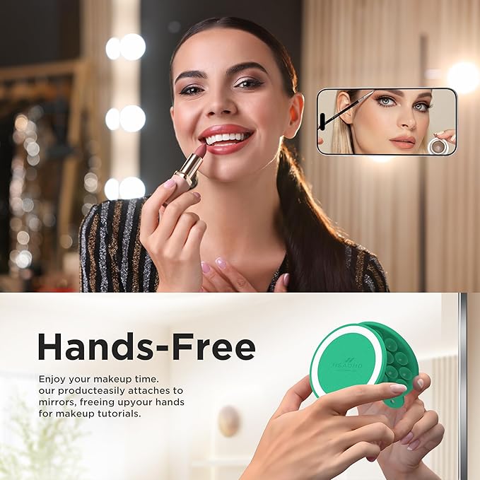 Magnetic Suction Cup Phone Mount for MagSafe Case, Silicone Hands-Free Grip Holder for iPhone and Android, Mirror Shower Phone Stand for Makeup FaceTime Gym Kitchen Bathroom, Emerald Green