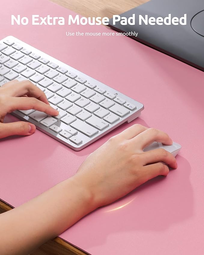 YSAGi Leather Desk Pad Protector, Large Mouse Pad, Non-Slip PU Leather Desk Blotter, Laptop Desk Pad/Mat, Waterproof Writing Pad for Office and Home (23.6" x 13.8", Pink)