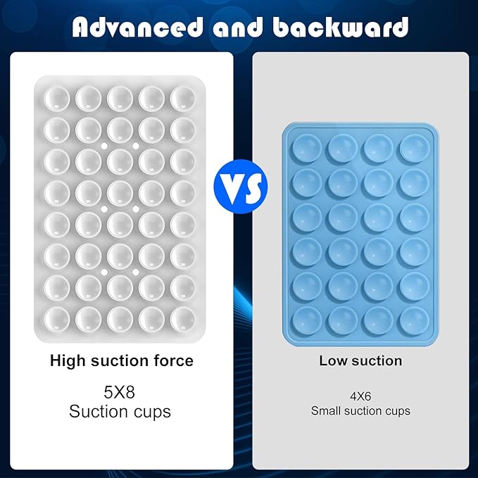 2PACK Silicone Double Sided Suction Phone Case Mount, Detachable Hands Free & Strong Grip Holder for Selfies & Videos, Compatible iPhone Android (White, 2Pack 40 Suction Cups)