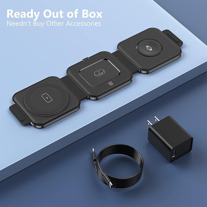 Travel Charger for Samsung Multi Devices, Foldable 3 in 1 Wireless Charging Station Fast Charging Stand/Pad Compatible for Samsung Galaxy S25/S24/S23/Note20 GalaxyWatch8/7/6 Galaxy Buds4