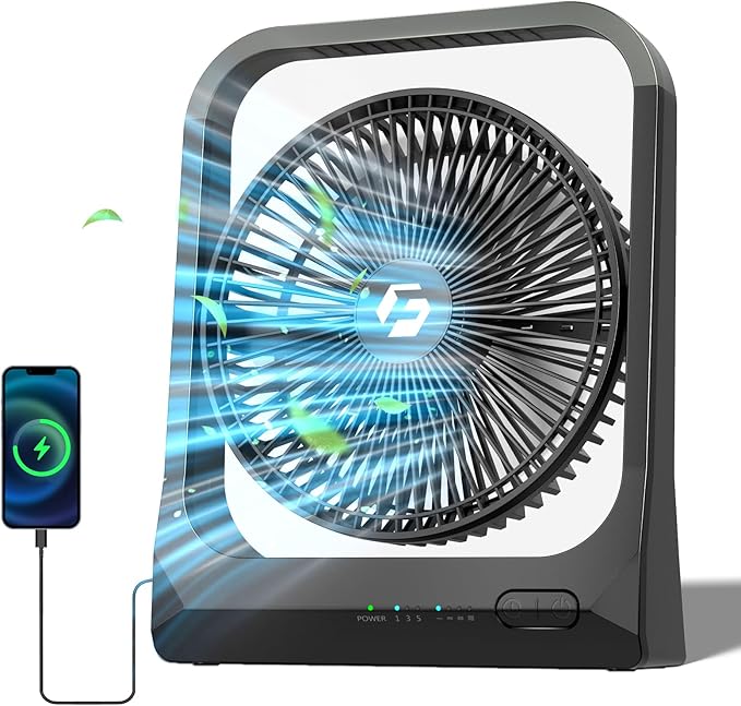 8-inch USB Portable Fan - 20800mAh Rechargeable Battery Operated Fan (80Hrs work time) - Personal Desk Fans - Battery Powered Fans use for Bedroom, Desktop, Table, Office, Camping, and Outdoor