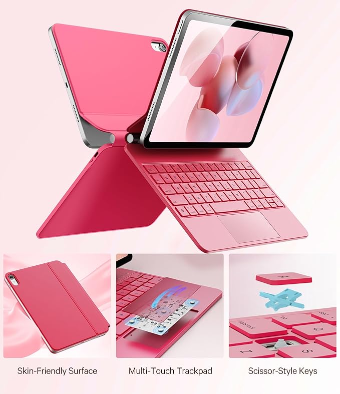 GreenLaw for iPad 11th(A16,2025)/10th(2022) Generation Case with Keyboard, Magic-Style Keyboard Stand, 7 Color Backlit, Stain-Resistant Surface, Multi-Touch Trackpad, Viva Magenta