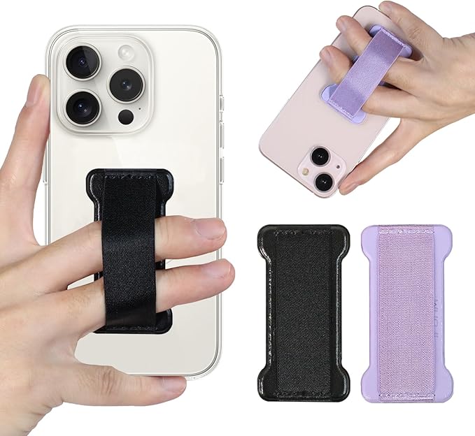 Phone Grip Holder for Hand, Universal Finger Strap Phone Holder, Finger Selfie Grip Compatible with Most Smartphones (Black Purple) -2Pack