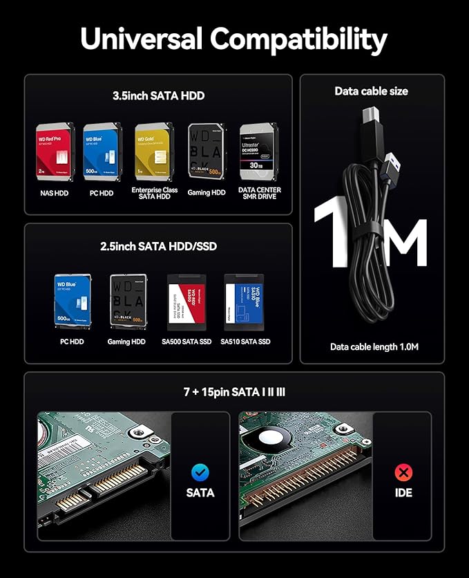 ORICO External USB 3.0 to SATA Hard Drive Lay-Flat Docking Station for 2.5 or 3.5in HDD, SSD Up to 24TB [Support UASP]