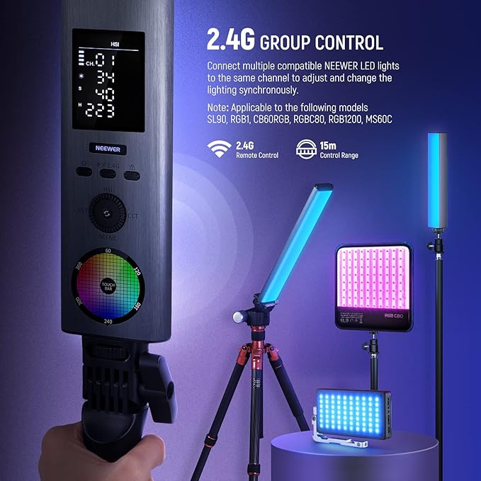 NEEWER RGB Light Wand with 2.4G/APP Control, Upgraded 360° Touchable RGBWW Hue Mixer Photography Handheld LED Video Lighting Stick with 2500K-10000K, CRI/TLCI97+, 18 Scenes, 7.4V/31Wh Battery, BH-30S