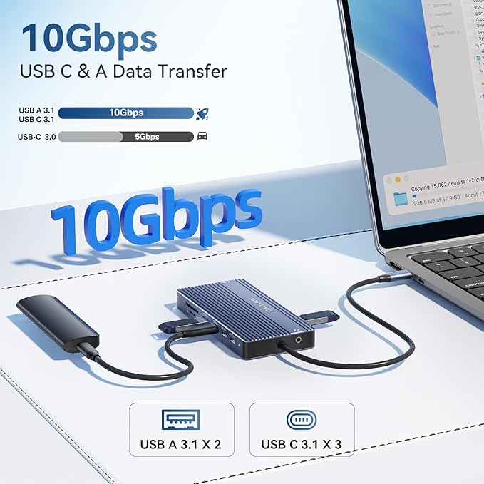 USB C Hub USB C Docking Station Dual Monitor14-IN-1 Triple Display Multiport Adapter with 2*HDMI +DP + 5*USB-A/C 10Gbps Ports+Ethernet +SD/TF Laptop Docking Station for HP/Dell/Lenovo/Thinkpad (Gray)
