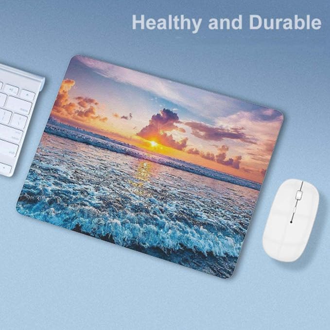 Sunset Ocean Wave Mouse Pad, Square Mousepad,Waterproof Mouse Mat Non-Slip Rubber Base MousePads for Office Home Laptop Travel, 9.5"x7.9"x0.12" Inch
