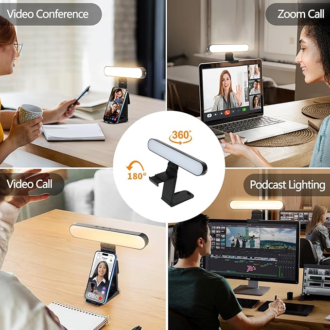 yAyusi Video Conference Light, LED Streaming Lighting for Laptop Computer Monitor, Desk Selfie Ring Light with Remote and Touch Control, PC Podcast Camera Webcam Light for Video Calls/Zoom Meetings