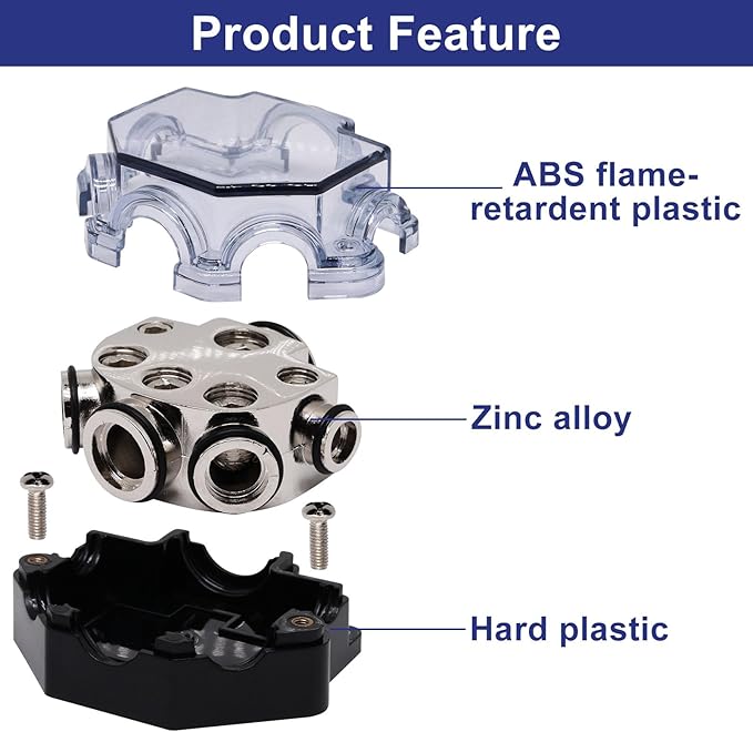 2pc Power Distribution Block Car Audio 1 in 5 Ways Out Car Audio Distributions Block 0 Gauge Input 2/4/8 Gauge Out Ground Cable Splitter Distribution Blocks for Automotive