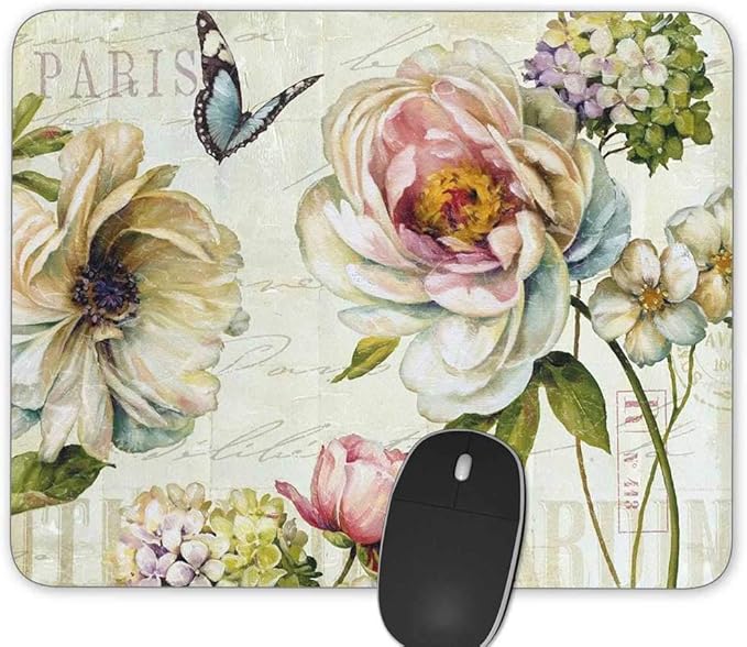 Gaming Mouse Pad，Vintage Watercolor Flowers Rectangle Mouse Pad Size(9.84"x7.87")