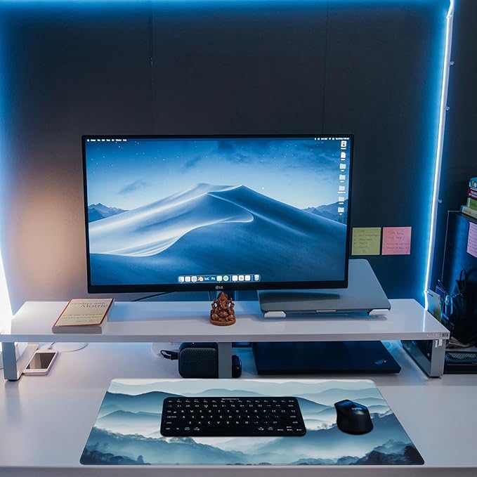 Large Gaming Mouse Pad for Desk,Mountain Desk Mat,Misty Forest Mountains Desk Pad,Extended Big Computer Keyboard Mouse Pad with Non-Slip Base and Stitched Edge,31.5"x11.8"