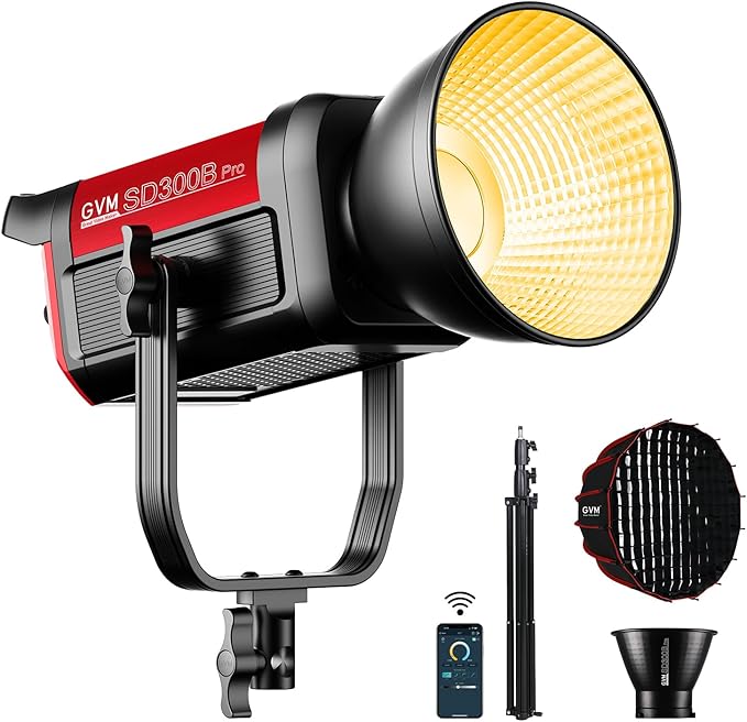 GVM 300W LED Video Light Kit with Softbox, CRI97+ Photography Lighting for Video Recording with Bowens Mount, 65000Lux/m Studio Lights with APP&DMX Control, 2700-6800K, 12 Scene Light