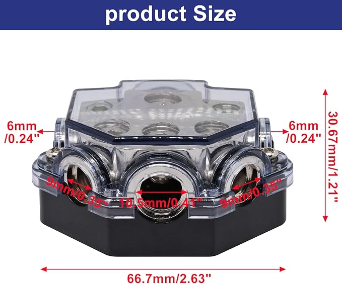 2pc Power Distribution Block Car Audio 1 in 5 Ways Out Car Audio Distributions Block 0 Gauge Input 2/4/8 Gauge Out Ground Cable Splitter Distribution Blocks for Automotive