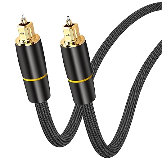 MEIRIYFA Digital Optical Audio Cable, Fiber Optical Toslink Audio Cable Male to Male Cord Nylon Braided Gold-Plated for Home Theater, Sound Bar, TV, Stereo System (1.5M)