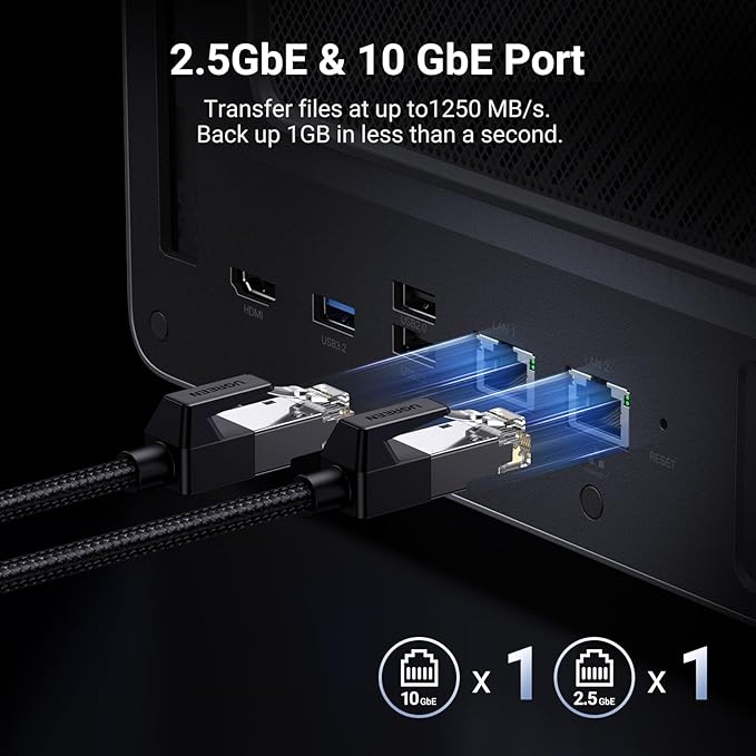 UGREEN NASync DXP6800 Plus 6-Bay Desktop NAS, Intel i3 1215u 6-Core CPU, 8GB DDR5 RAM, 128G SSD, 1X 10GbE and 1X 2.5GbE LAN Port, 2X M.2 NVMe Slots, 4K HDMI, Network Attached Storage (Diskless)
