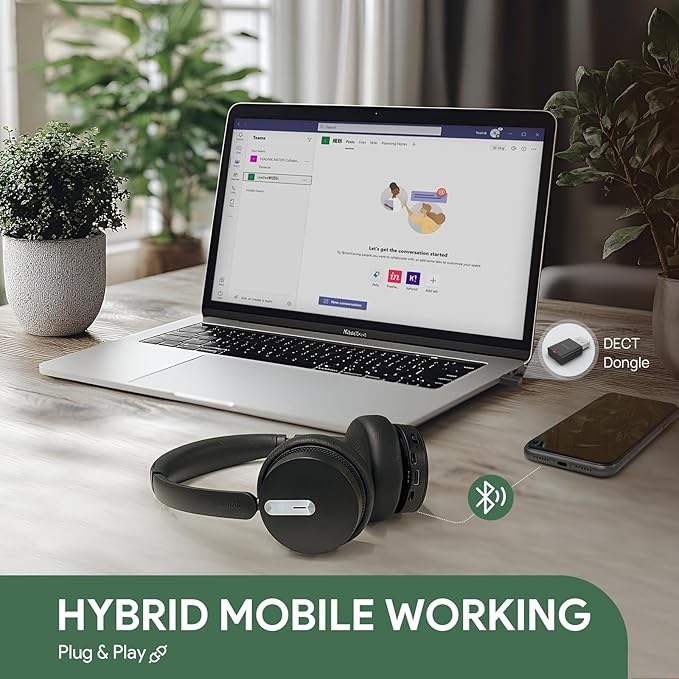 Yealink WH64 Hybrid with DECT Dongle, 492ft Range, 32 Talk Time Bluetooth Headset for Teams, Zoom Skype UC, 3X Mic Noise Cancelling, Headset PC Phone