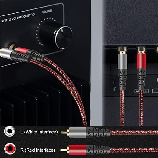 RCA Cable 6Ft,2Rca Male to 2-RCA Male Audio Stereo Subwoofer Cable [Hi-Fi Sound] Nylon-Braided Auxiliary Audio Cord for Home Theater, HDTV, Amplifiers, Hi-Fi Systems,Speakers and etc (6Ft)