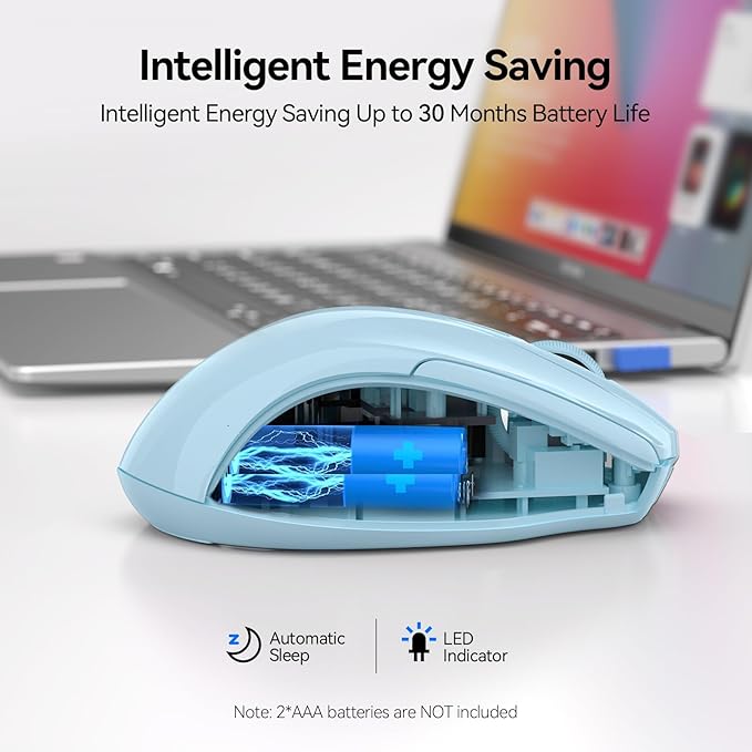 TECKNET Wireless Mouse (2.4G & BT5.0/3.0) Silent 4800 DPI Computer USB A & Bluetooth Mouse 6 Buttons, Wide Compatibility - Lightblue
