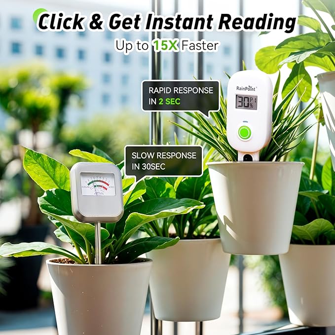 RAINPOINT Smart Digital Wireless Plant Moisture Meter Houseplant Indoor,WiFi Hub Needed,Capacitive Probe,Leave-in Soil Hygrometer Sensor,Real-time Monitor Outdoor Greenhouse Gardening(Two-Pack Set)
