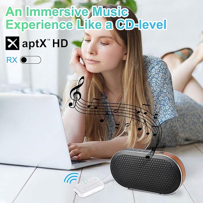Bluetooth Transmitter Receiver, 2-in-1 V5.3 Wireless Adapter for Airplane, TV, PC, Gym, Switch. Supports up to 2 AirPods/Headphones. Audio Receiver for Car/Home Stereo,with AptX Low Latency & HD
