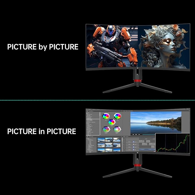 KTC 34 Inch Curved Ultrawide Gaming Monitor, 21:9, 3440x1440p 165Hz 1ms, 1500R Curved Monitor, Freesync G-sync Compatible, HDMI 2.0 x2 & DP1.4 x 2, Height/Tilt/Swivel/Pivot, H34S18S
