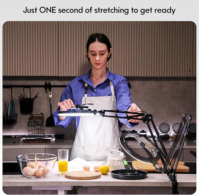 Overhead Camera Mount with Ring Light Phone Holder,10" LED Ring Light for Desk with Stand and Remote for iPhone,Phone Tripod with Light for Video Recording TikTok Live Stream Cooking Kitchen Vlogging