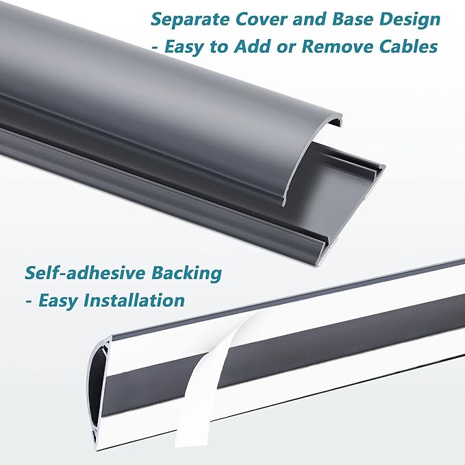 Cord Cover 6.6ft(2xL3.3Ft), Large Capacity Gray PVC Cord Hider - Hard Floor Wire Cover for Cable Management - 1.8" W x 0.6" H