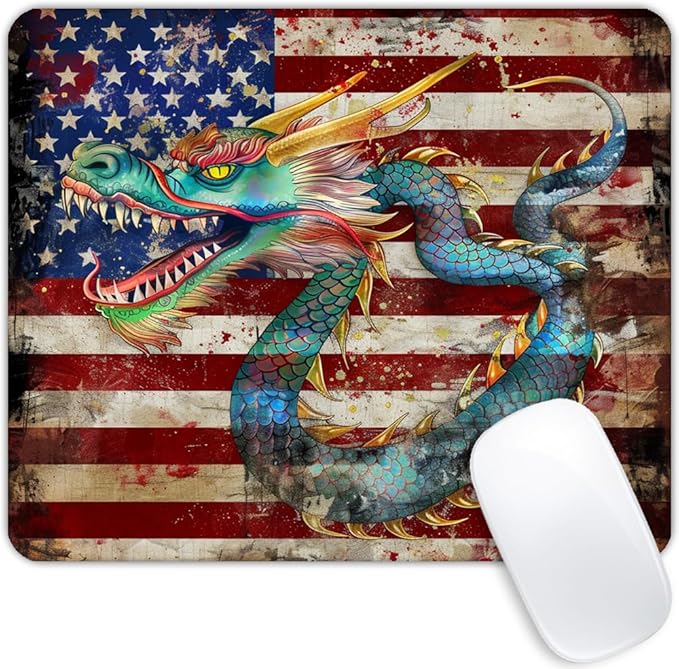 Square Mouse Pad Green Dragon with National Flag-1,Gaming Mouse Pads for Desk,Soft Computer Waterproof Non-Slip Mouse Mat