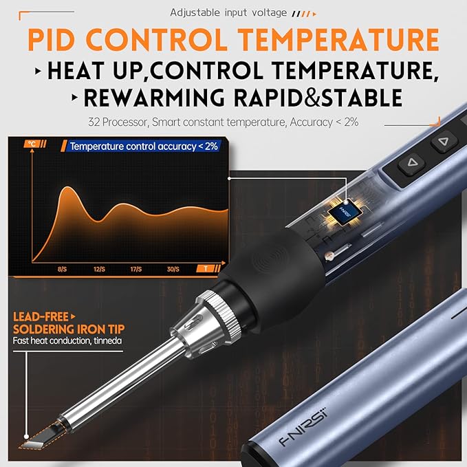 FNIRSI Soldering Iron Kit, DC/PD(96W/65W) Mini Digital Soldering Iron, 180-780℉ Fast Heating, 6 Soldering Tips, Digital OLED Screen Display, Auto Sleep (With Power Adapter)