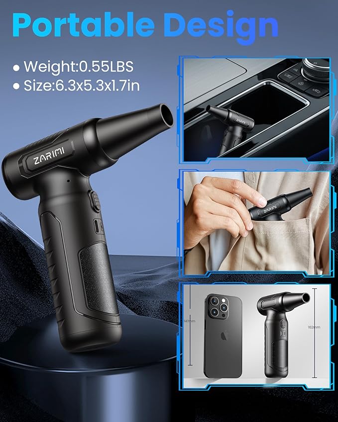Electric Compressed Air Duster - 33,0000 RPM High-Speed Air Blower Gun, Rechargeable Mini Turbo Fan Cordless for Keyboard, PC, Car, Home & Outdoor Cleaning Dust, Replaces Compressed Air Cans