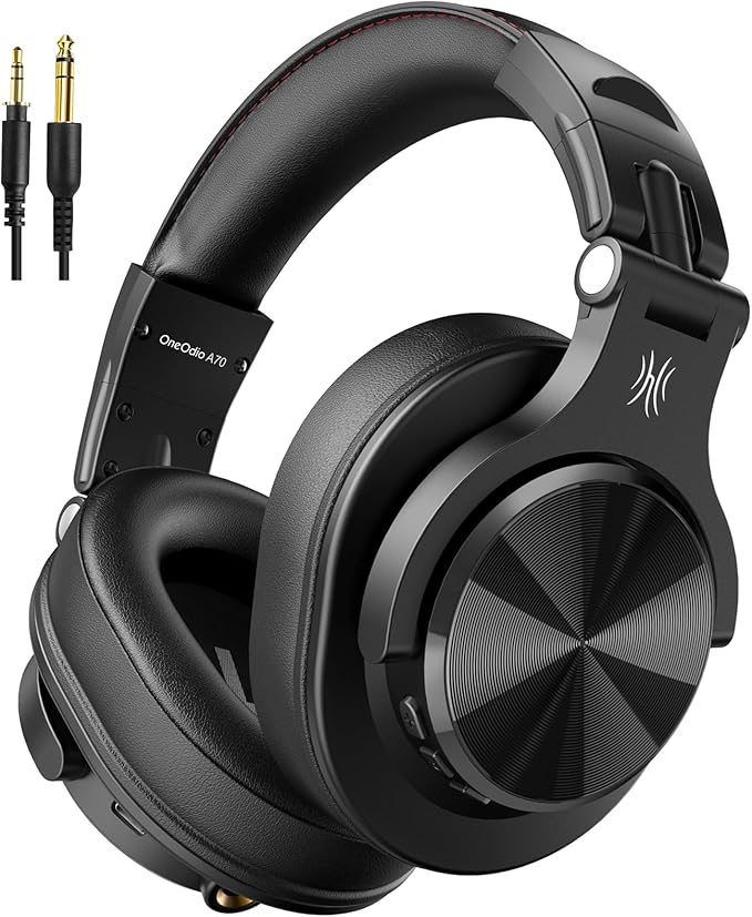 OneOdio A70 Bluetooth Over Ear Headphones, Wireless Headphones with 72H Playtime, Hi-Res, Built-in Mic, 3.5mm/6.35mm Wired Audio Jack for Studio Monitor & Mixing DJ Guitar AMP, Computer Laptop PC