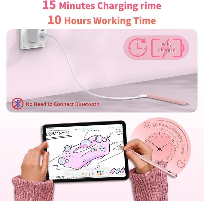 Stylus Pen for iOS&Android Touch Screens, Active Pencil for Samsung, Smart Digital Stylus Pens for Lenovo/Huawei/Vivo/Mi Tablets, iPhone/Google Pixel Smart Phones Drawing&Writing (Rose Gold)