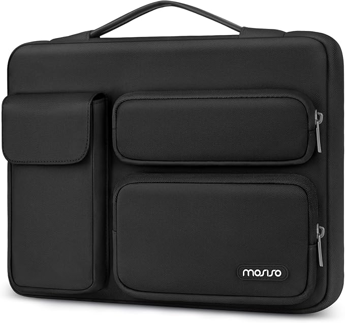 MOSISO 360 Protective Laptop Case 16 inch, 15-15.6 inch Laptop Sleeve Compatible with MacBook Pro 16, HP Acer Dell Lenovo ASUS Notebook, Side Open Bag with 2 Raised&1 Flapover Pockets, Black