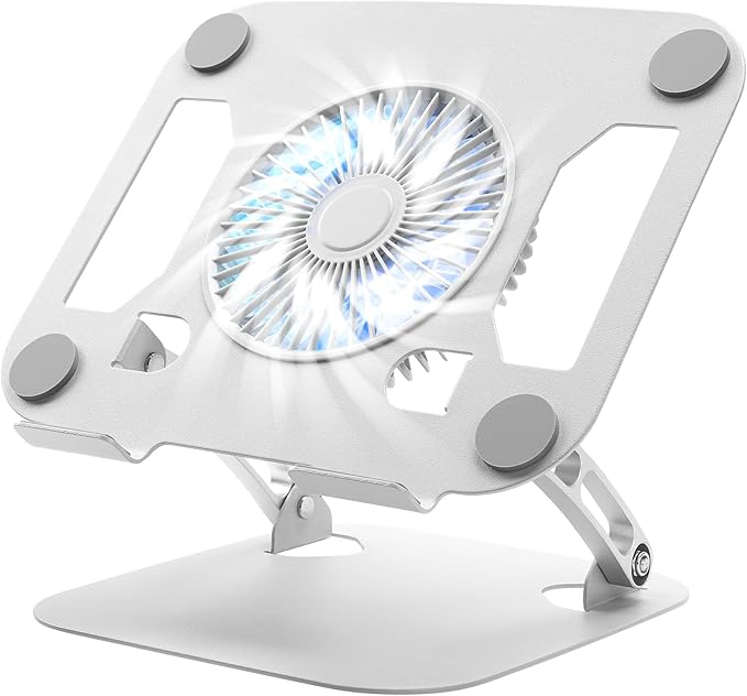 SHUWEI Laptop Cooling Stand with 3 Speed Fan, Adjustable Height & Angle, Carbon Steel Framework, Ultra-Quiet & Super Sturdy for up to 16”Laptop - Silver