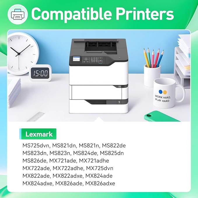 58D1H00 Black High Yield Toner Cartridge with Chip Replacement for Lexmark MS725 MS821 MS822 MS823 MS824 MS825 MS826 MX721 MX722 MX725 MX822 MX824 MX826 Ink Laser Printer dvn dn de ade adhe adxe n